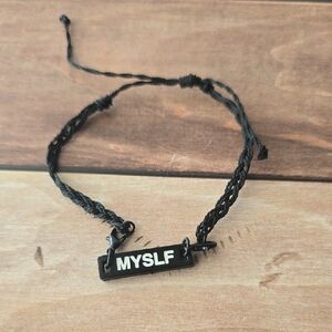 YVES SAINT LAUREN | BLACK BRAIDED BRACLET WITH WHITE MYSELF ACCENT